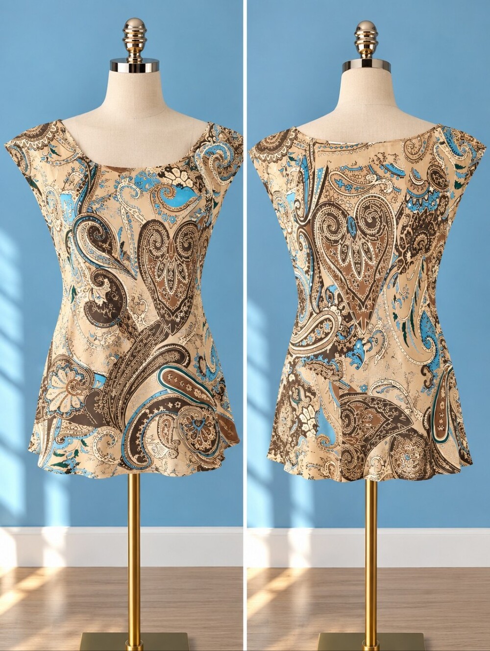 💙 KATE HILL 100% Silk Paisley Top with Sequin Accents – Size 6